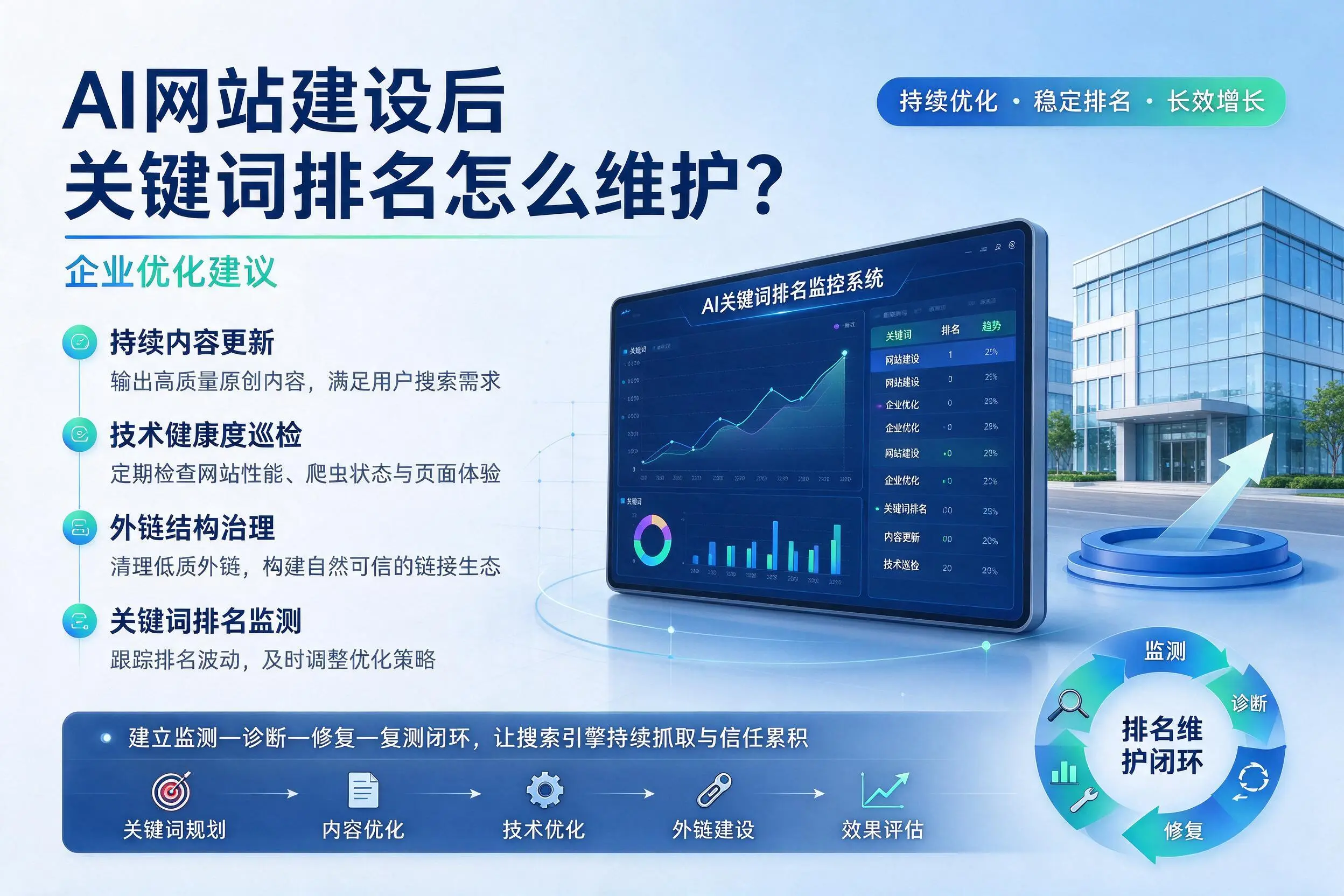 AI网站建设后关键词排名怎么维护?百色企业优化建议